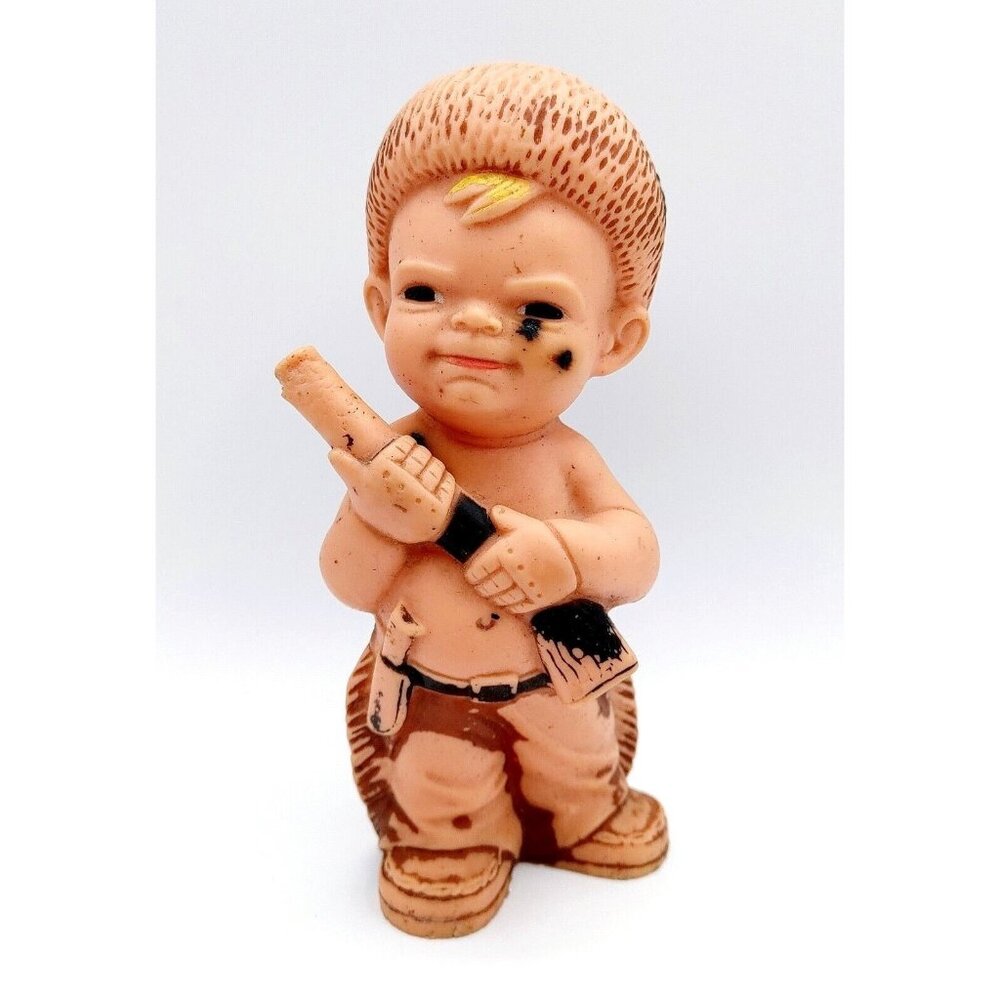 Vintage 1950s Spunky Baby Davy Crockett Rubber Squeak Kids Toys 7.5"